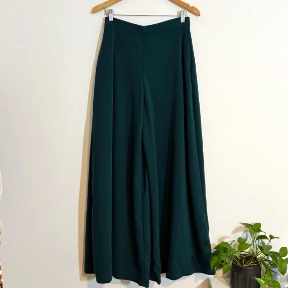La Femme en Noir Emerald Green Palazzo Wide Leg Pants Gothic Whimsigoth Pinup L - Picture 3 of 10